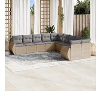 KPOUTRFG Ensemble de canapé 10 pièces en polyrotin avec coussins beige, ensemble modulaire en rotin PE pour jardin, terrasse ou cour, housses amovibles et lavables, coussins d'assise confortables
