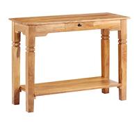 KPOUTRFG Table console 100 x 40 x 76 cm en bois d'acacia massif avec tiroir | Bois d'acacia massif, finition naturelle, 1 tiroir, étagère inférieure, fixation murale incluse, unique grâce au grain du