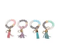 KPOYTWRDN 4 Pcs Keychain Bracelet with Silicone Beads and Metal Lobster Clasp, Beaded Wristlet Key Ring Bangle, Tassel Style Colorful Wristlet for Keys Wallet Backpack, Unisex Accessory for