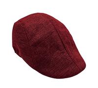 KPPONG Casquette Béret Homme en Cuir Automne Hiver Vintage Noir Chaud Plate Chapeau Cadeau créatif Conception de détail Unisexe (Taille Unique, Coton-Rouge)