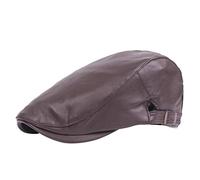 KPPONG Casquette Béret Homme en Cuir Automne Hiver Vintage Noir Chaud Plate Chapeau Cadeau créatif Conception de détail Unisexe