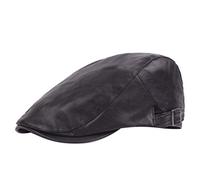KPPONG Casquette Béret Homme en Cuir Automne Hiver Vintage Noir Chaud Plate Chapeau Cadeau créatif Conception de détail Unisexe