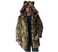 KPPONG Hiver Manteau Fausse Fourrure à Capuche Imprimé Léopard Chaud Trench Coat Élégant Mode Casual Veste Cardigan Parka Outwear
