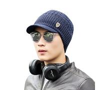 KPPONG Hommes Bonnet Tricoté Hiver Chaud Chapeau Visière Coton Beanie Manchette Ski Quotidien Casual Crochet Casquette