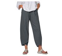 KPPONG Pantalon Femme Lin et Coton Léger Sport Jogging été Grandes Tailles Imprimer/Couleur Unie Pantalons D'entraînement Confortable Ample with Poches Coupe Large avec élastique S-5XL