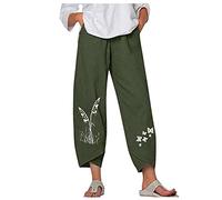 KPPONG Pantalon Femme Lin et Coton Léger Sport Jogging été Grandes Tailles Imprimer/Couleur Unie Pantalons D'entraînement Confortable Ample with Poches Coupe Large avec élastique S-5XL