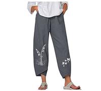 KPPONG Pantalon Femme Lin et Coton Léger Sport Jogging été Grandes Tailles Imprimer/Couleur Unie Pantalons D'entraînement Confortable Ample with Poches Coupe Large avec élastique S-5XL