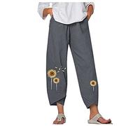 KPPONG Pantalon Femme Lin et Coton Léger Sport Jogging été Grandes Tailles Imprimer/Couleur Unie Pantalons D'entraînement Confortable Ample with Poches Coupe Large avec élastique S-5XL