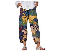 KPPONG Pantalon Femme Lin et Coton Léger Sport Jogging été Grandes Tailles Imprimer/Couleur Unie Pantalons D'entraînement Confortable Ample with Poches Coupe Large avec élastique S-5XL