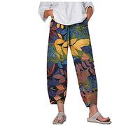 KPPONG Pantalon Femme Lin et Coton Léger Sport Jogging été Grandes Tailles Imprimer/Couleur Unie Pantalons D'entraînement Confortable Ample with Poches Coupe Large avec élastique S-5XL