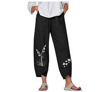 KPPONG Pantalon Femme Lin et Coton Léger Sport Jogging été Grandes Tailles Imprimer/Couleur Unie Pantalons D'entraînement Confortable Ample with Poches Coupe Large avec élastique S-5XL