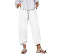 KPPONG Pantalon Femme Lin et Coton Léger Sport Jogging été Grandes Tailles Imprimer/Couleur Unie Pantalons D'entraînement Confortable Ample with Poches Coupe Large avec élastique S-5XL