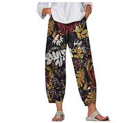 KPPONG Pantalon Femme Lin et Coton Léger Sport Jogging été Grandes Tailles Imprimer/Couleur Unie Pantalons D'entraînement Confortable Ample with Poches Coupe Large avec élastique S-5XL