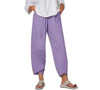 KPPONG Pantalon Femme Lin et Coton Léger Sport Jogging été Grandes Tailles Imprimer/Couleur Unie Pantalons D'entraînement Confortable Ample with Poches Coupe Large avec élastique S-5XL