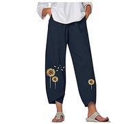 KPPONG Pantalon Femme Lin et Coton Léger Sport Jogging été Grandes Tailles Imprimer/Couleur Unie Pantalons D'entraînement Confortable Ample with Poches Coupe Large avec élastique S-5XL