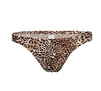 KPPONG String Homme Sexy Leopard Imprimé Taille Basse Mode G-String, Soldes Slip Briefs Coton Confortable Respirant Shorty sous-vêtement Culotte