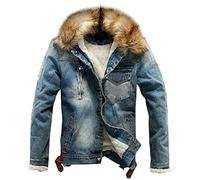 KPPONG Veste en Jean à Col Fourrure Homme Doublure en Velours Blouson Denim Chaud Manteau Hiver Manches Longues Slim Fit Casual Trucker Jacket Outwear Tops