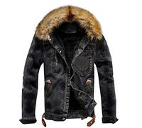 KPPONG Veste en Jean à Col Fourrure Homme Doublure en Velours Blouson Denim Chaud Manteau Hiver Manches Longues Slim Fit Casual Trucker Jacket Outwear Tops