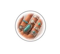 Kprusoian Ensemble de bagues bohème turquoise pour femme, bagues empilables vintage avec pierre précieuse ovale, grosses pierres en cristal, lot de bijoux occidentaux, Pierres turquoises, Pierres