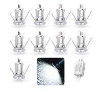 kpslucerna 9 pcs Mini Spot LED Encastrable 12V 1W, IP65 Étanche Petite Taille Lampes Avec Transfo 220V, 15mm Pointeur Éclairage Encastré Pour Meuble Veilleuse Armoires Escaliers(Argenté Froid 120°)