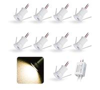 kpslucerna 9 pcs Mini Spot LED Encastrable 12V 1W, IP65 Étanche Petite Taille Lampes Avec Transfo 220V, 15mm Pointeur Éclairage Encastré Pour Meuble Veilleuse Armoires Escaliers(Blanc Chaud 120°)