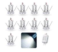 kpslucerna 9 pcs Mini Spot LED Encastrable 12V 1W, IP65 Étanche Petite Taille Lampes Avec Transfo 220V, 15mm Pointeur Éclairage Encastré Pour Meuble Veilleuse Armoires Escaliers(Argenté Froid 30°)