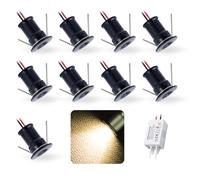 kpslucerna 9 pcs Mini Spot LED Encastrable 12V 1W, IP65 Étanche Petite Taille Lampes Avec Transfo 220V, 15mm Pointeur Éclairage Encastré Pour Meuble Veilleuse Armoires Escaliers(Noir Chaud 30°)