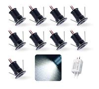 kpslucerna 9 pcs Mini Spot LED Encastrable 12V 1W, IP65 Étanche Petite Taille Lampes Avec Transfo 220V, 15mm Pointeur Éclairage Encastré Pour Meuble Veilleuse Armoires Escaliers(Noir Froid 30°)