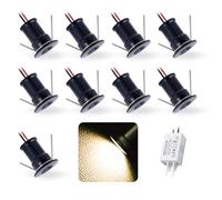 kpslucerna 9 pcs Mini Spot LED Encastrable 12V 1W, IP65 Étanche Petite Taille Lampes Avec Transfo 220V, Ø15mm Pointeur Éclairage Encastré Pour Meuble Veilleuse Armoires Escaliers(Noir Chaud 120°)