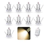 kpslucerna 9 pcs Mini Spot LED Encastrable 12V 1W, IP65 Étanche Petite Taille Lampes Avec Transfo 220V, 15mm Pointeur Éclairage Encastré Pour Meuble Veilleuse Armoires Escaliers(Argenté Chaud 30°)