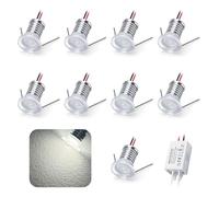 kpslucerna 9pcs Mini Spot LED 12V 1W RGB, IP65 Étanche Petite Taille Lampes Avec Transfo 220V, 15mm Pointeur Éclairage Encastré Pour Meuble Veilleuse Armoires Escaliers(Blanc Froid)
