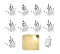 kpslucerna 9pcs Mini Spot LED 12V 1W RGB, IP65 Étanche Petite Taille Lampes Avec Transfo 220V, 15mm Pointeur Éclairage Encastré Pour Meuble Veilleuse Armoires Escaliers (Blanc Chaud)