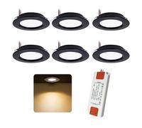 kpslucerna Lot de 6 Spot LED Encastrable Extra Plat 3W 12V, Plafonnier Lampe Salle de Bain Avec Un Transformateur 230 V, Trou 55mm-58mm Deckenleuchte Badezimmer Salon Cuisine Rond(Noir Blanc Chaud)