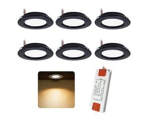 kpslucerna Lot de 6 Spot LED Encastrable Extra Plat 3W 12V, Plafonnier Lampe Salle de Bain Avec Un Transformateur 230 V, Trou 55mm-58mm Deckenleuchte Badezimmer Salon Cuisine Rond(Noir Blanc Chaud)