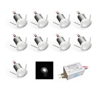kpslucerna Lot de 9 mini spots LED encastrables - 1 W - En aluminium - 12 V - 1 W - Pour cuisine, escalier, armoire, couloir, bricolage - Rouge et bleu - Blanc - Cabinet de lumière (Blanc froid)