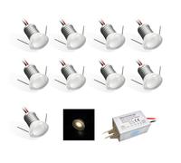 kpslucerna Lot de 9 mini spots LED encastrables - 1 W - En aluminium - 12 V - 1 W - Pour cuisine, escalier, armoire, couloir, bricolage - Rouge et bleu - Blanc - Cabinet de lumière (Blanc chaud)