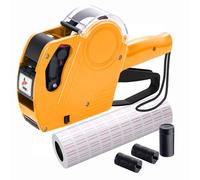 KPX Pistolet d'étiquettes de prix, 8 chiffres, 5150 étiquettes blanches, jaune (rectangulaire, papier, 21 x 12 mm), système d'ouverture One Touch, 3 rouleaux d'encre inclus