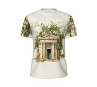 KPXXAQT Bâtiment antique avec branche d'olivier romaine et imprimé grec, confortable, manches courtes, tendance, léger, t-shirt de gym, course à pied, tenue décontractée, Noir , XXL