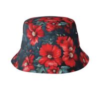 KPXXAQT Beau chapeau universel à large bord imprimé fleurs rouges chapeau seau protection solaire confortable aventures en plein air
