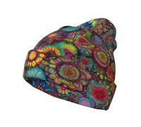 KPXXAQT Bonnet tricoté élégant avec motif imprimé hippie, bonnet d'hiver doux, unisexe, noir