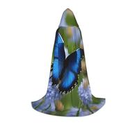 KPXXAQT Cape à capuche avec imprimé papillon bleu pour cosplay, carnaval, festival, fête à thème