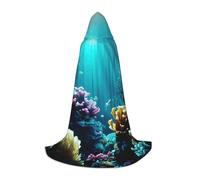 KPXXAQT Cape à capuche imprimée paysage sous-marin pour cosplay, carnaval, festival, fête à thème