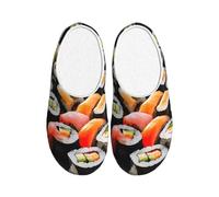 KPXXAQT Chaussons d'intérieur unisexes pour adultes avec imprimé sushi anti-boulochage lavables pour invités et usage quotidien