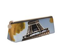 KPXXAQT Cityscape Paris Tour Eiffel France Trousse à crayons tendance Grande capacité en cuir Pochette école Voyage Salle de classe Bureau