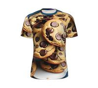 KPXXAQT Cookies Nourriture Pépites de Chocolat Biscuits Imprimé Hommes Confort Manches Courtes Mode Léger T-Shirt Gym Running Casual Wear, Noir , 6XL