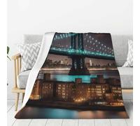 KPXXAQT Couverture en flanelle imprimée New York Manhattan Bridge, légère, chaude, douce, pour canapé, lit, camping, plusieurs tailles