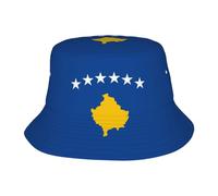KPXXAQT Drapeau du Kosovo Imprimé Chapeau Universel Large Bord Protection Solaire Chapeau Seau Cap Confortable Aventures en Plein Air Noir