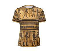 KPXXAQT Egypte Hiéroglyphics Imprimer Hommes Confort Manches Courtes Mode Léger T-Shirt Gym Running Casual Wear, Noir , 3XL