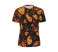 KPXXAQT Heaps of Orange Monarque Papillons Imprimés Hommes Confort Manches Courtes Mode Léger T-Shirt Gym Running Casual Wear, Noir , XS