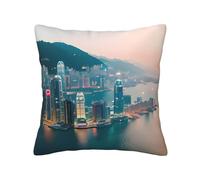 KPXXAQT Housse de coussin décorative carrée Hong Kong - Facile d'entretien - Fermeture éclair invisible